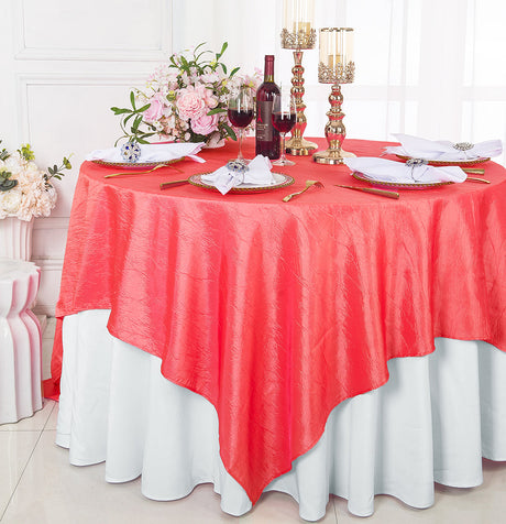 Crushed Taffeta Square Table Overlay 85x85 Coral