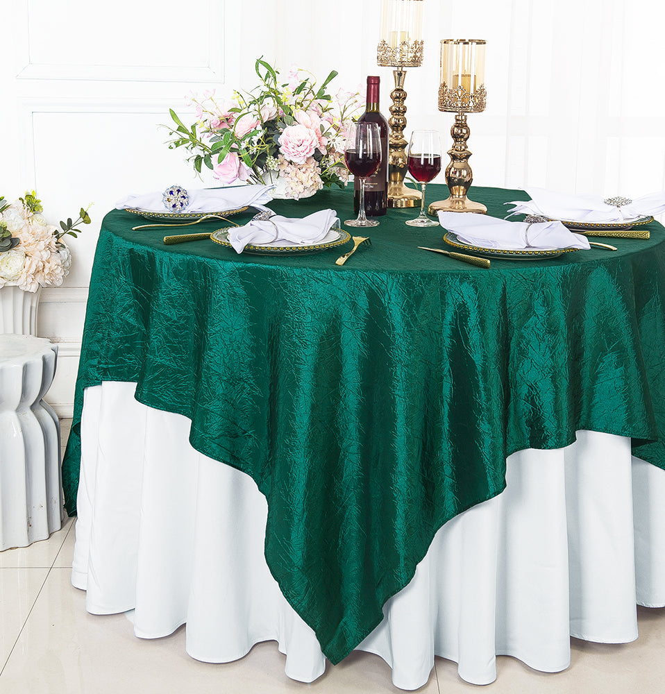 Crushed Taffeta Table Overlay 85x85 Square Hunter Green/Holly Green