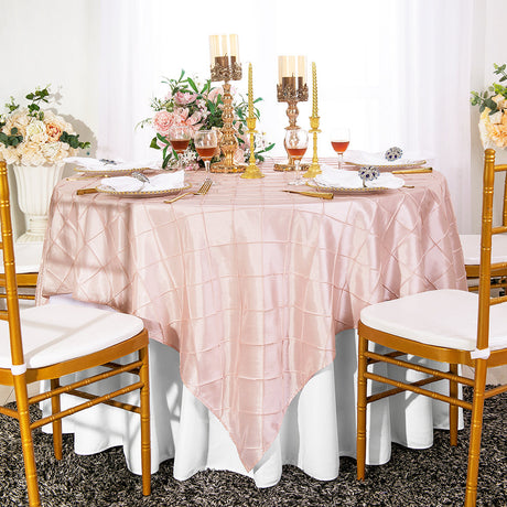 Pintuck Taffeta Square Table Overlay 85x85 Blush Pink