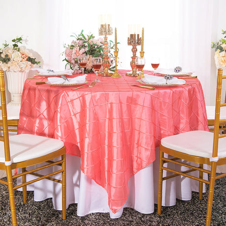 Pintuck Taffeta Table Overlay 85x85 Square Coral