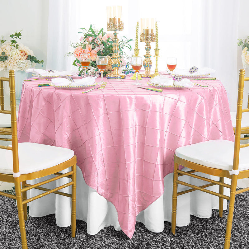 Pintuck Taffeta Square Table Overlay 85x85 Pink