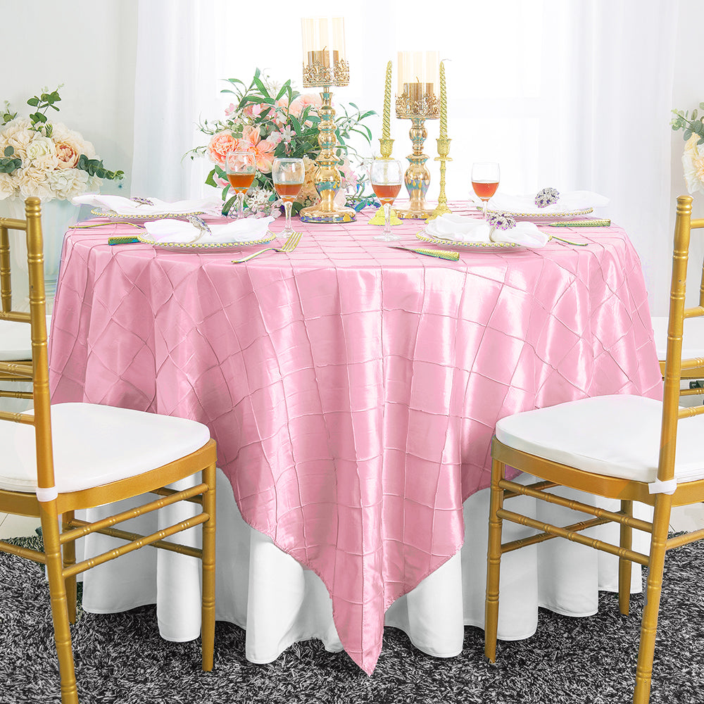 Pintuck Taffeta Square Table Overlay 85x85 Pink