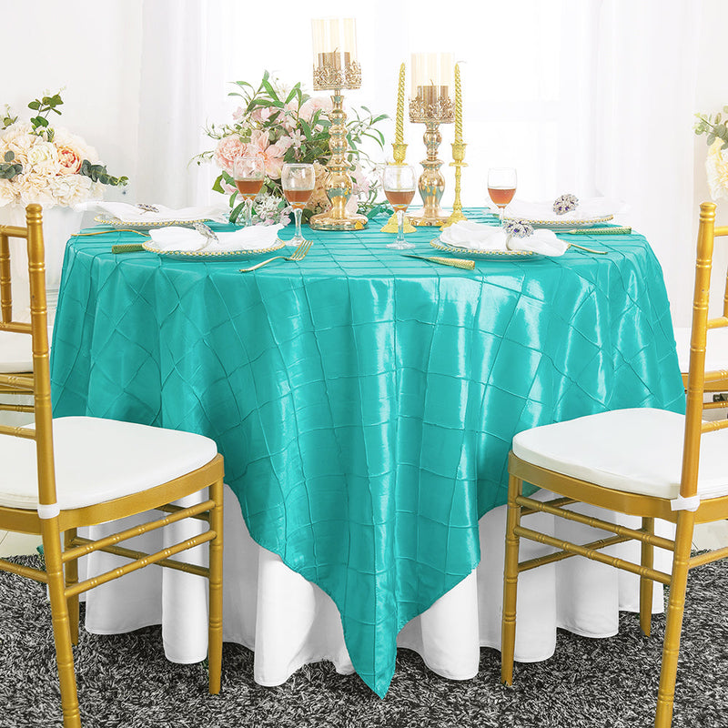 Pintuck Taffeta Square Table Overlay 85x85 Pool Blue