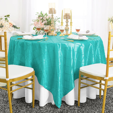 Pintuck Taffeta Square Table Overlay 85x85 Pool Blue