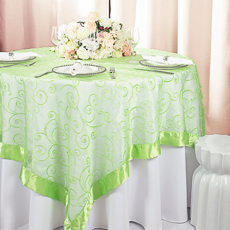Embroidered Organza Square Table Overlay 85x85 Apple Green