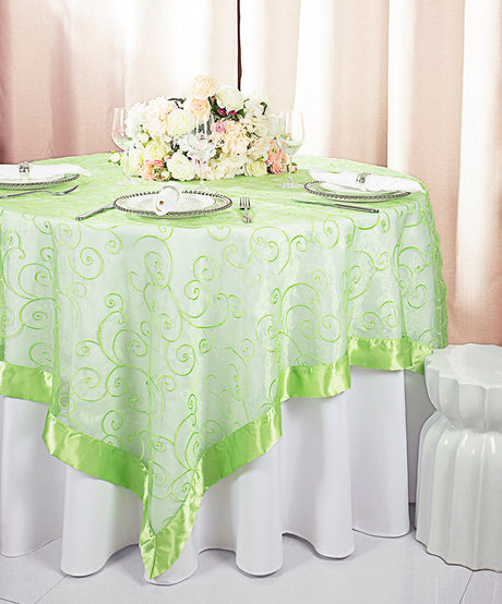 Embroidered Organza Square Table Overlay 85x85 Apple Green