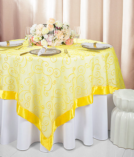 Embroidered Organza Square Table Overlay 85x85 Canary Yellow