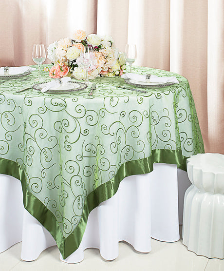 Embroidered Organza Square Table Overlay 85x85 Clover Green