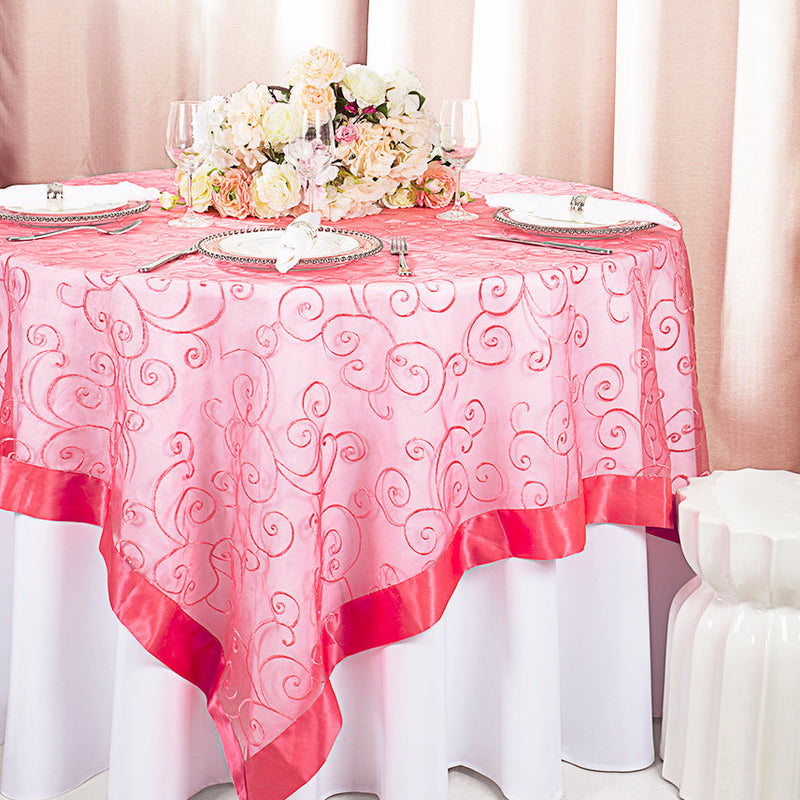 Organza Table Overlay 85x85 Square Coral