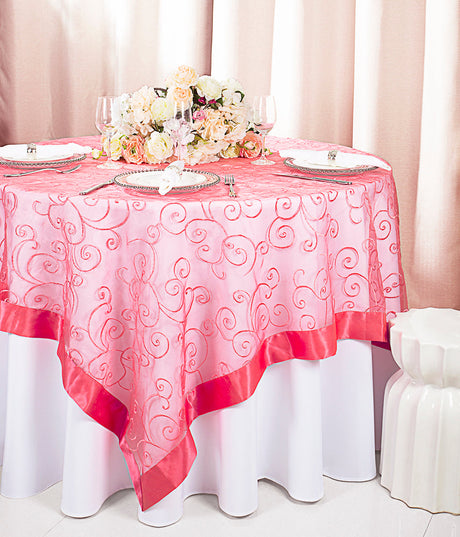 Organza Table Overlay 85x85 Square Coral