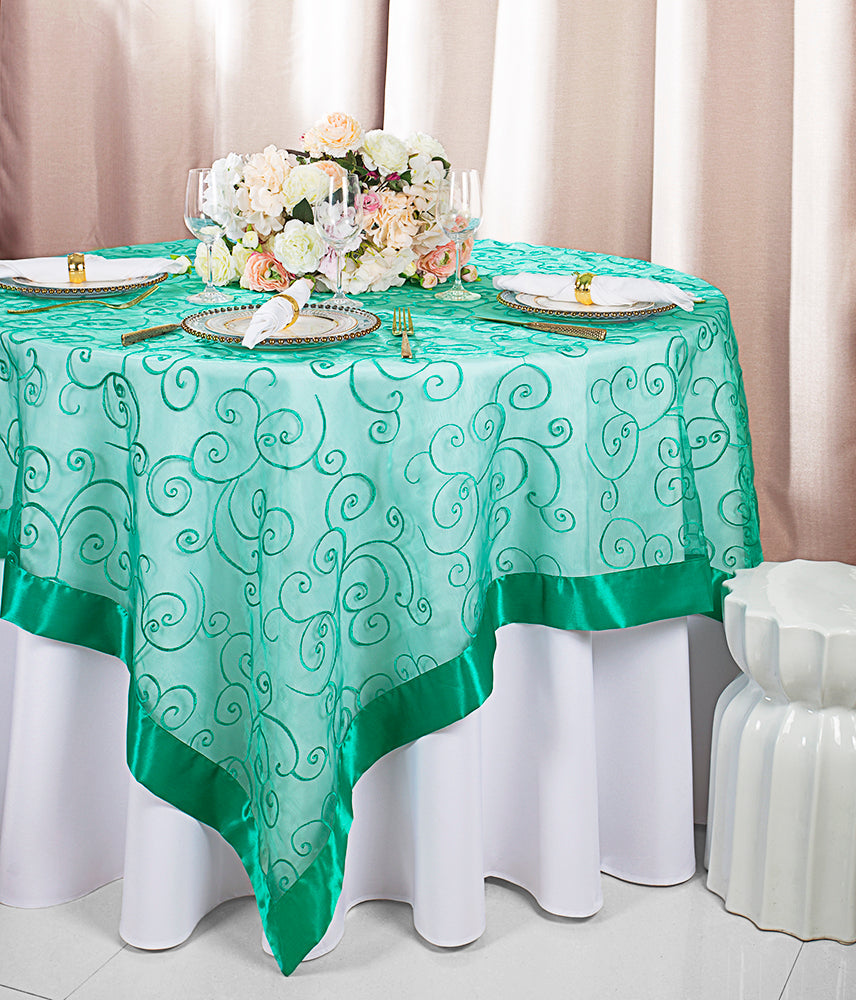 Seamless Embroidered Organza Table Overlay for Elegant Dining