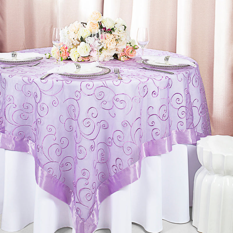 Embroidered Organza Table Overlay 85x85 Square Lavender