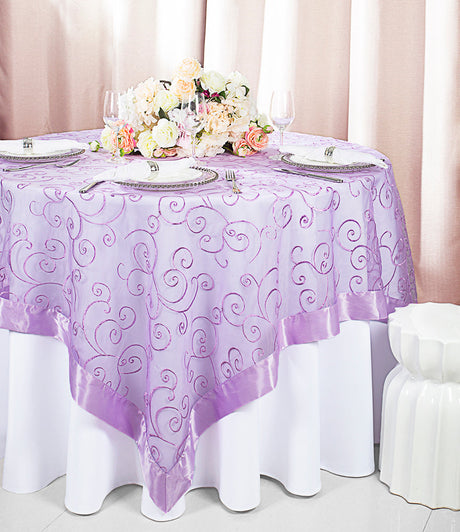Embroidered Organza Table Overlay 85x85 Square Lavender