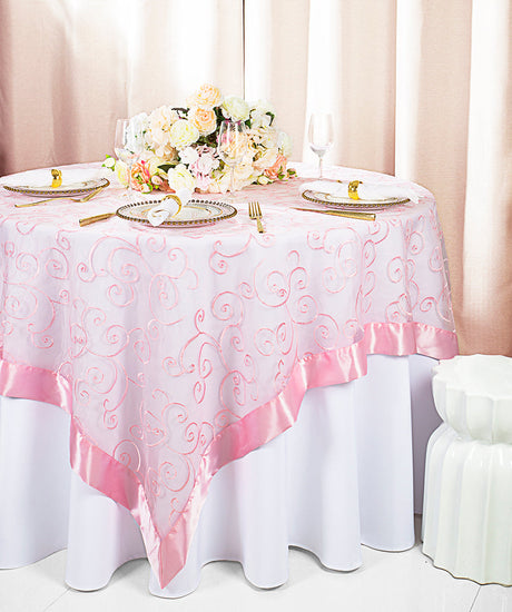 Embroidered Organza Square Table Overlay 85x85 Pink