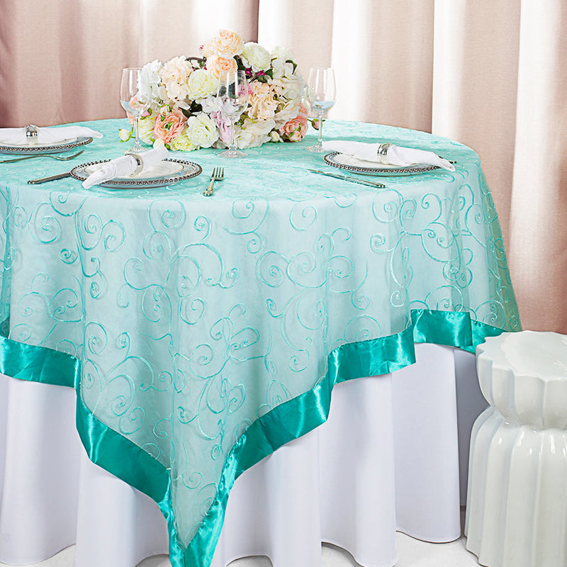 Organza Table Overlay 85x85 Square Pool Blue