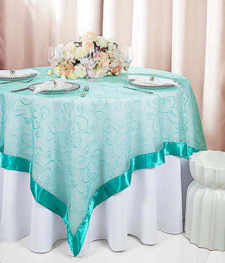 Organza Table Overlay 85x85 Square Pool Blue