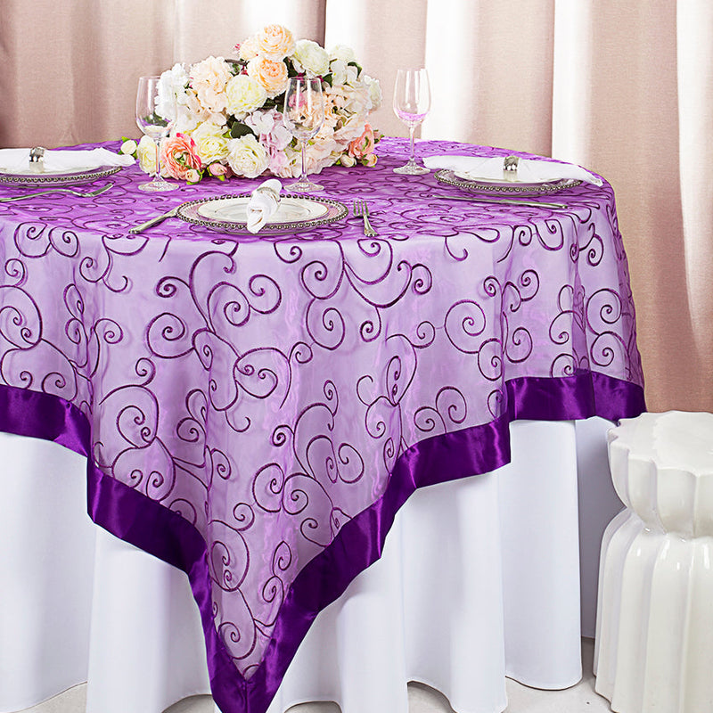 Embroidered Organza Square Table Overlay 85x85 Purple