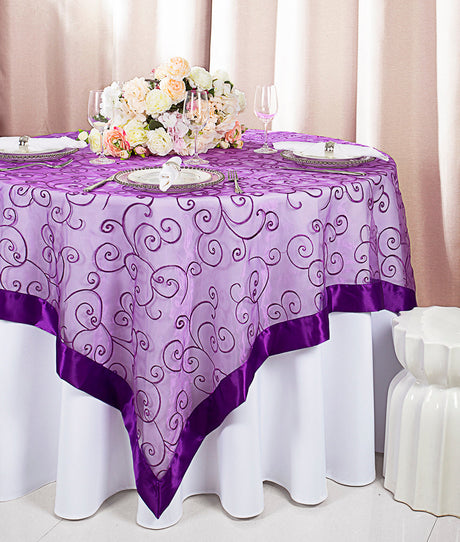 Embroidered Organza Square Table Overlay 85x85 Purple