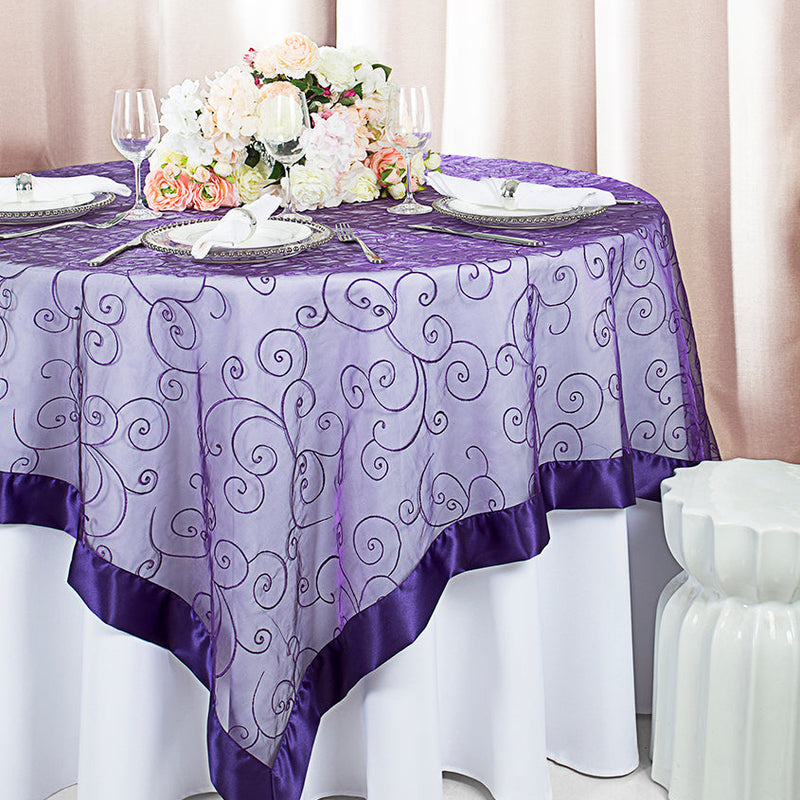 Embroidered Organza Table Overlay 85x85 Regency Purple