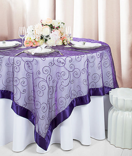 Embroidered Organza Table Overlay 85x85 Regency Purple