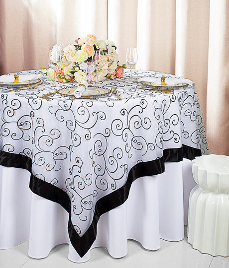 Embroidered Organza Table Overlay 85x85 Square White/Black