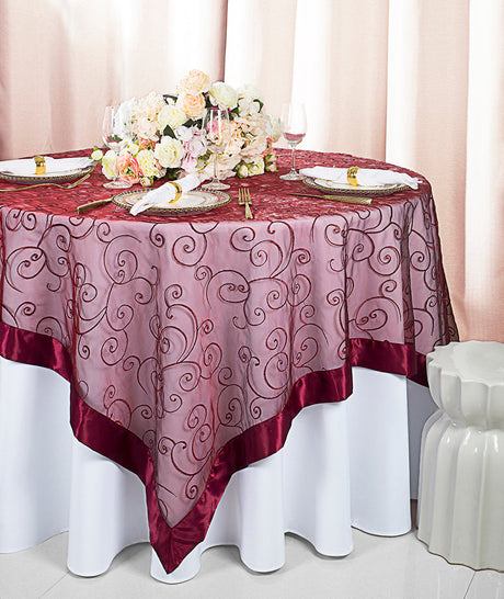 Organza Square Table Overlay 85x85 Burgundy