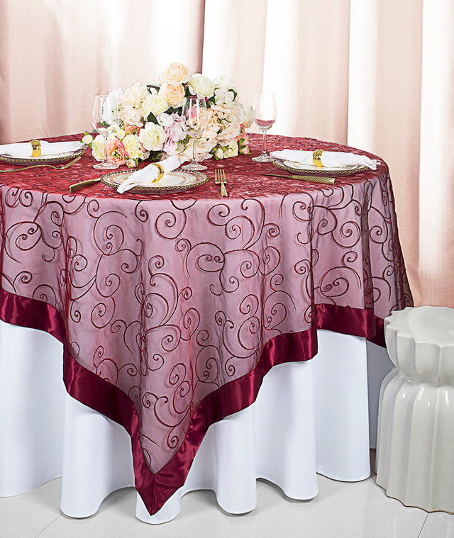 Organza Square Table Overlay 85x85 Burgundy