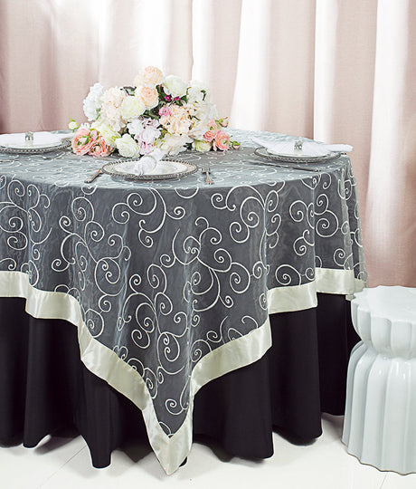 Seamless Embroidered Organza Table Overlay for Elegant Dining