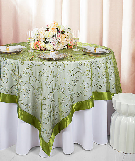 Embroidered Organza Square Table Overlay 85x85 Moss Green