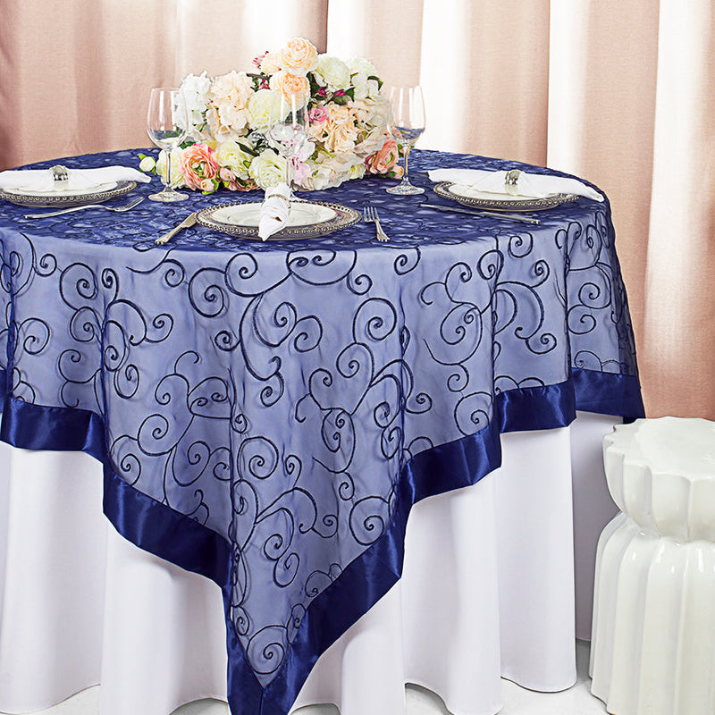 Organza Table Overlay 85x85 Square Navy Blue