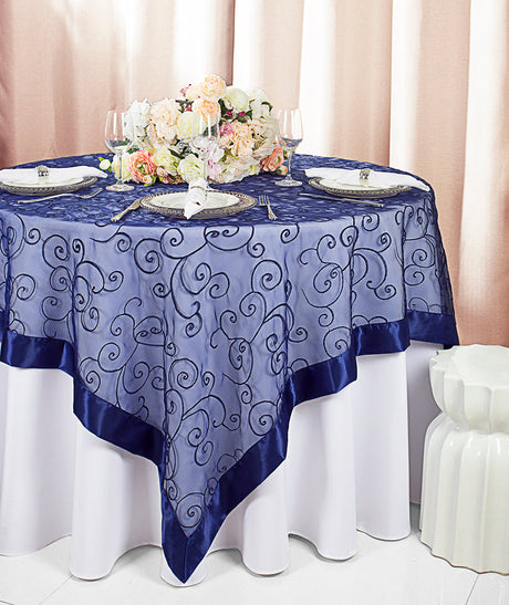 Organza Table Overlay 85x85 Square Navy Blue