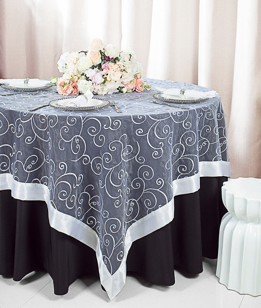 Seamless Embroidered Organza Table Overlay for Elegant Dining