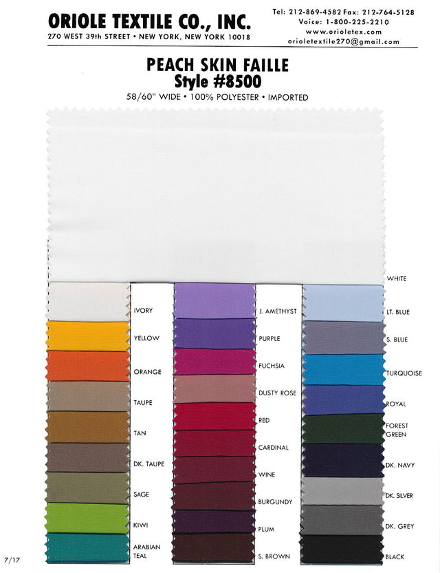 Peach Skin Faille Polyester Fabric - Arabian Teal, 58/60" Width (1 Yard)