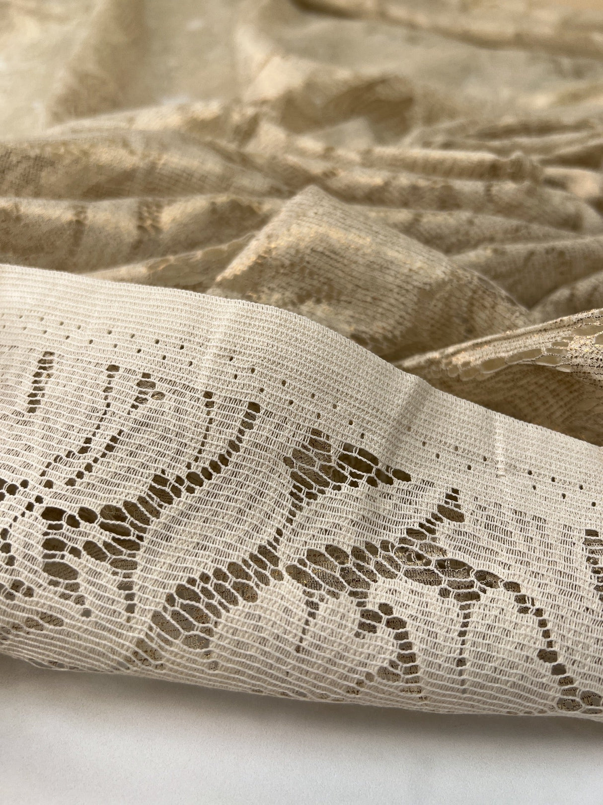 Cotton Viscose Lace Floral Golden Beige