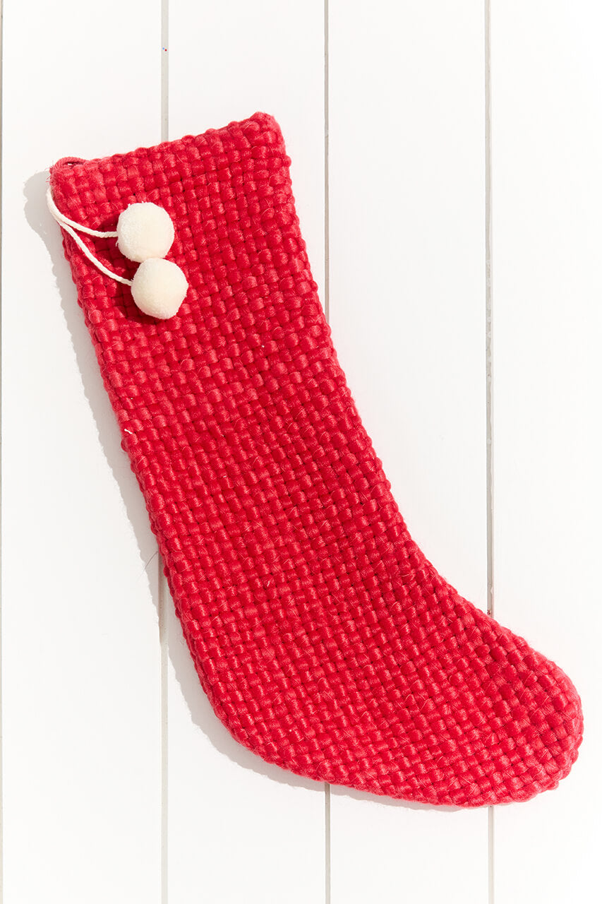 20" Stocking With Pom Poms