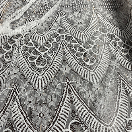 Embroidered Chantilly Lace Fabric with Eyelash Scallop