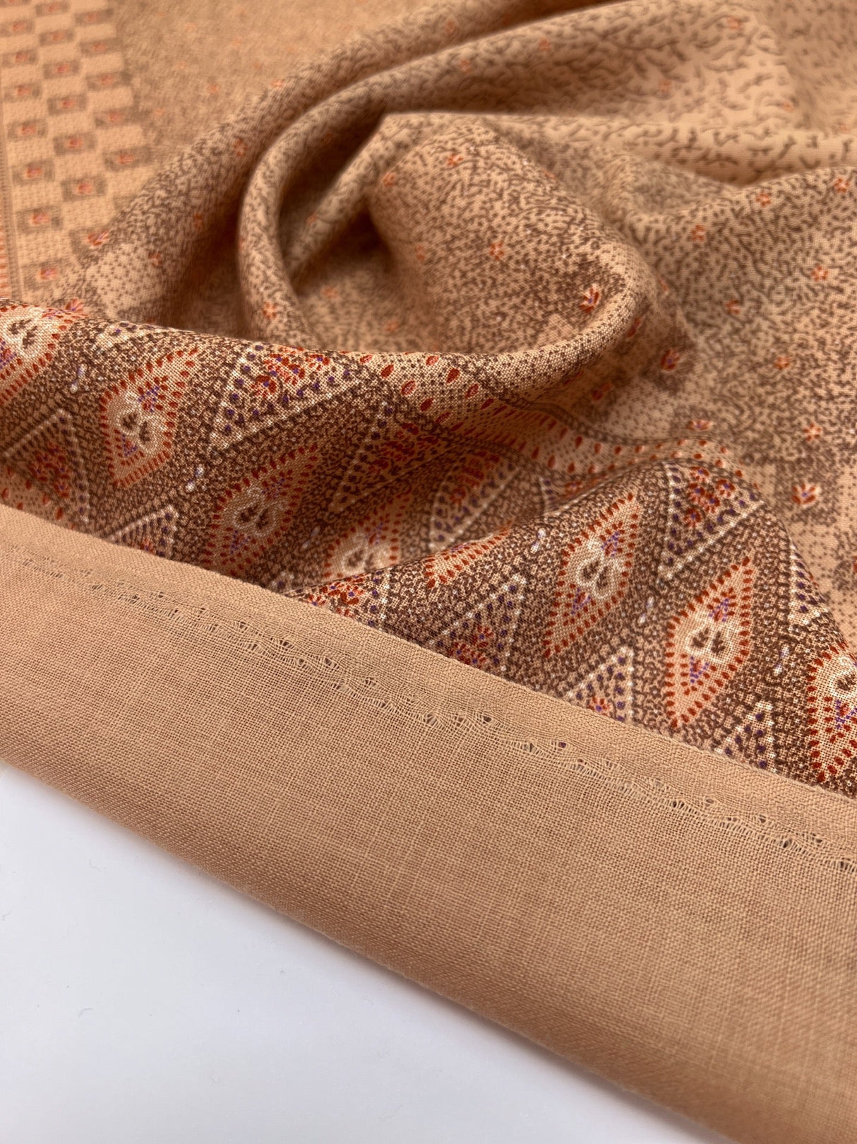 Printed Wool Staple Fabric Brown Beige