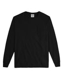 Camiseta unisex de manga larga teñida de prenda con bolsillo