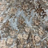 Beaded 3D Floral Lace Fabric Peach 48" Wide