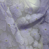 Beaded 3D Floral Lace Fabric - 3D Floral Embroidered Net Mesh, 52" Wide (1 Yard)