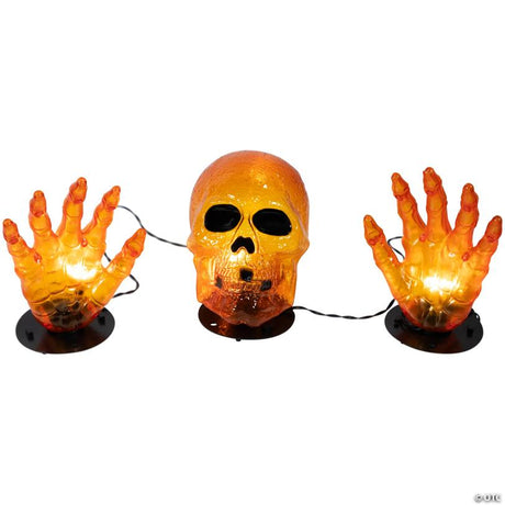 8.5-Inch Lighted Orange Skull and Hands Halloween Decoration on 4ft Black Wire