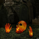8.5" Lighted Orange Skull and Hands Outdoor Halloween Decoration - 4ft Black Wire
