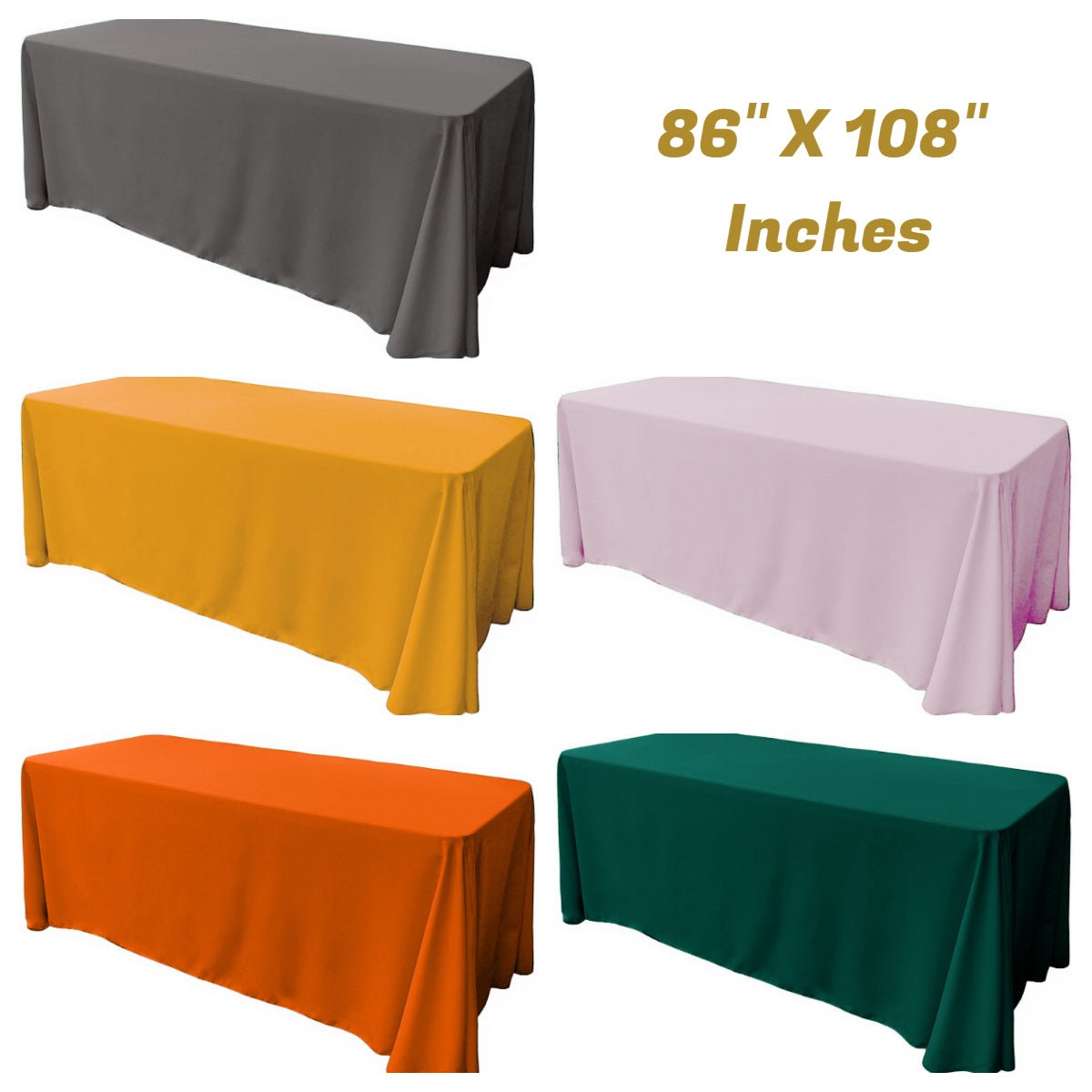 Rectangular Seamless Polyester Poplin Fabric - 86" X 108", Rounded Corners, Party/Wedding Tablecloth (1 Piece)