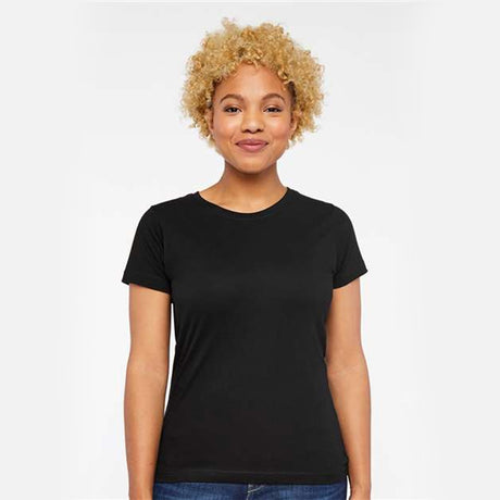 Camiseta de punto fino para mujer con manga corta y cuello redondo
