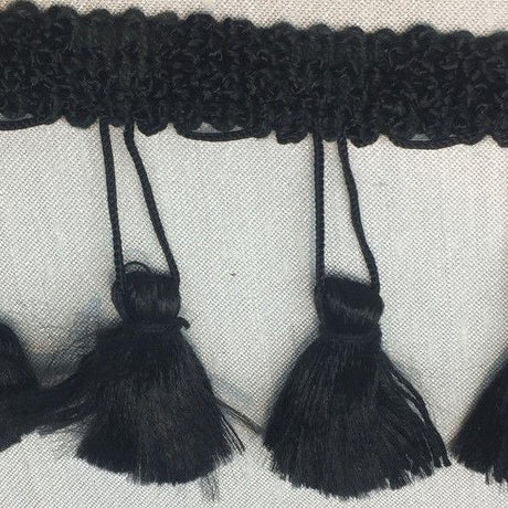 Black Trim With Small Tassels Trim Fabric - Black Tassel Trim, 3" Size (By The Yard)