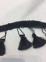 Black Trim With Small Tassels Trim Fabric - Black Tassel Trim, 3" Size (By The Yard)