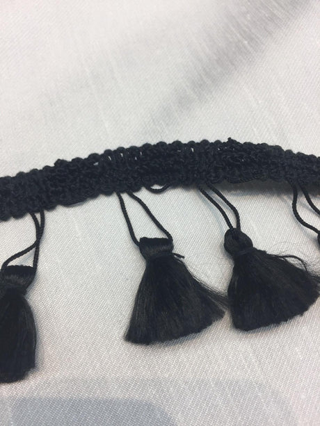Black Trim With Small Tassels Trim Fabric - Black Tassel Trim, 3" Size (By The Yard)