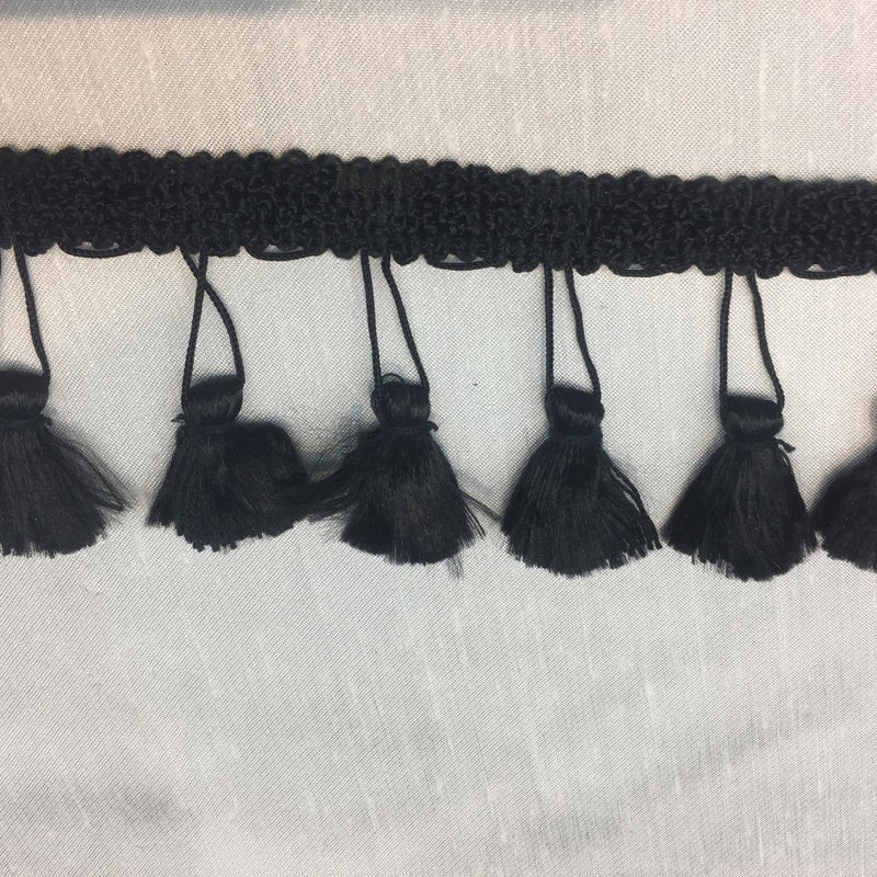 Black Trim With Small Tassels Trim Fabric - Black Tassel Trim, 3" Size (By The Yard)