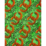 African Print Ankara Cotton Fabric - Orange, Green, Black Nuhu, 46" Width (Per Yard)