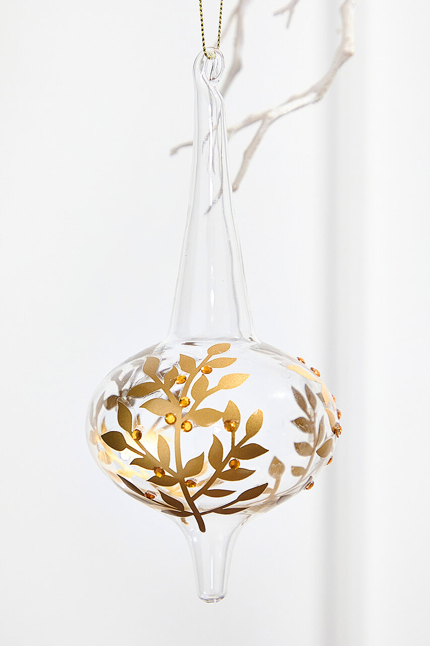 8" - 9" Icicle Glass Ornament with Gold Leaf Detail